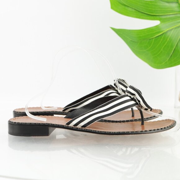 Talbots Womens Sandals Size 9 Black White Crossgrain Ribbon Thong Flip Flops - Picture 1 of 13